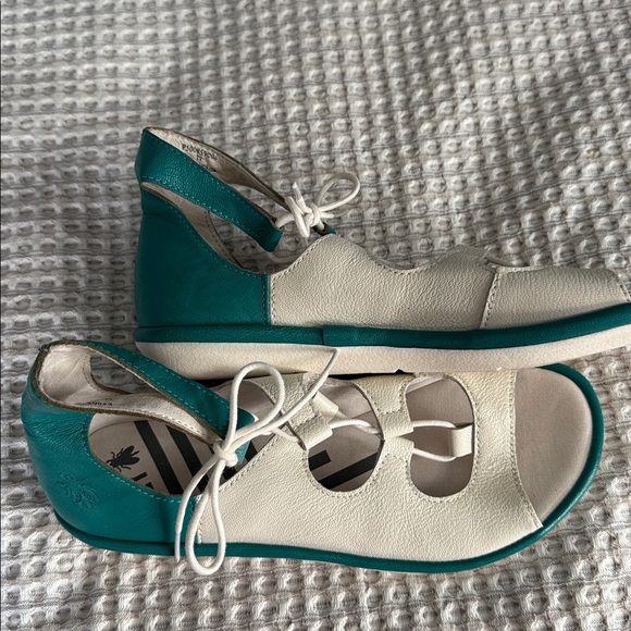 Fly London Teal and Cream Sandals - Picture 3 of 5